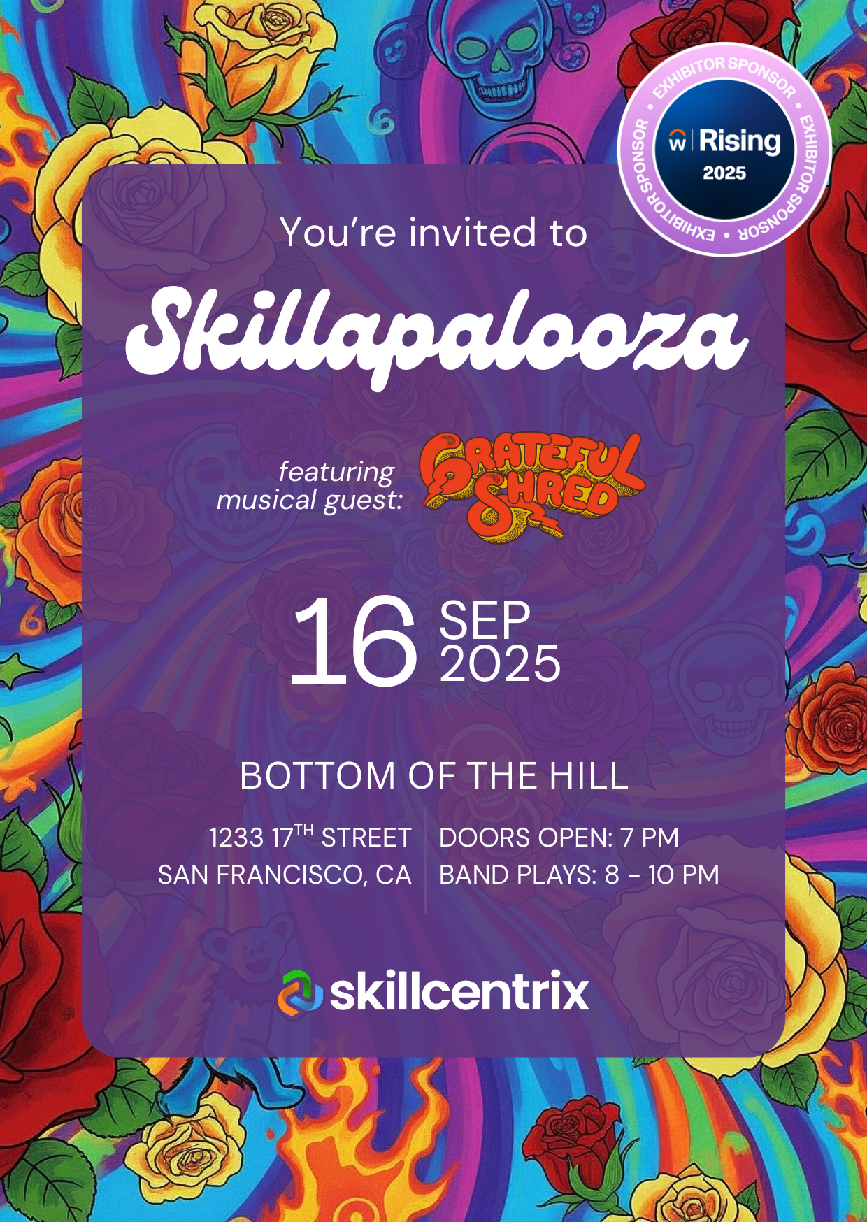 Join us at Bottom of the Hill in San Francisco on September 16, 2025 at 7 pm for an unforgettable night of 60's rock, great drinks, and delicious food while connecting with fellow Rising attendees.